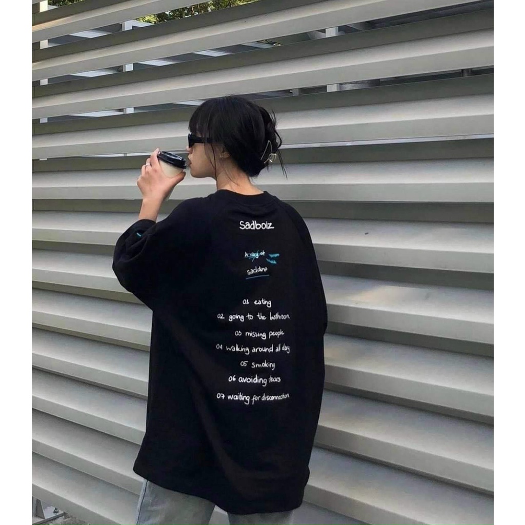 Áo thun SADBOIZ Khủng long SADDINO TEE - BLACK/WHITE tay lỡ unisex FORM RỘNG