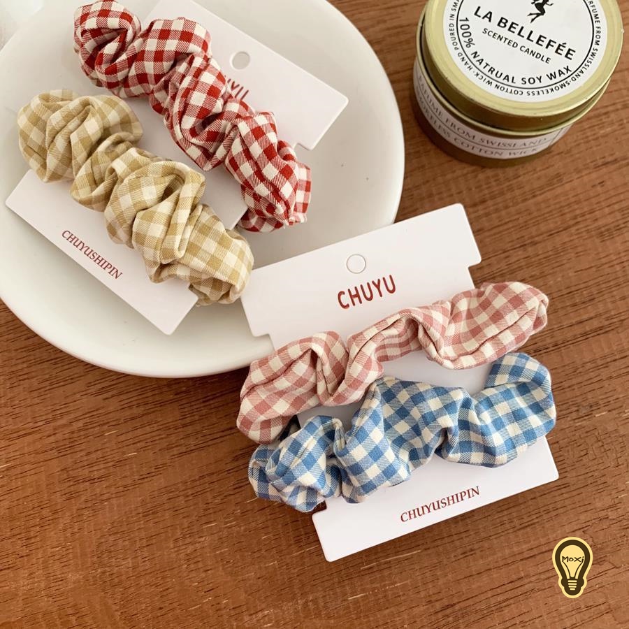 [ NGẪU NHIÊN ] Thun Cột Tóc Scrunchies Co Giãn Tốt Họa Tiết Caro Đơn Giản Thanh Lịch Xinh Xắn Thời Trang Đa Dạng Màu Sắc