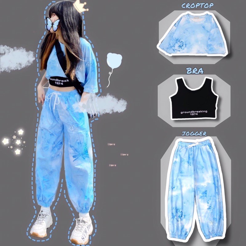 Set 2 món áo croptop loang màu / croptop tiedye + bra