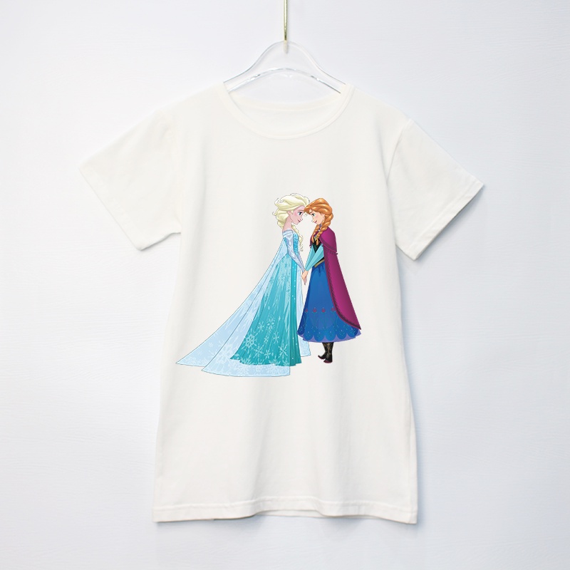 Đầm thun 100% cotton họa tiết hoạt hình công chúa băng giá xinh xắn cho bé gái