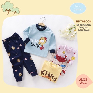 Đồ bộ cotton dài tay thu đông họa tiết hoạt hình cho bé từ 6- 17kg