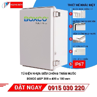 Tủ điện nhựa siêu chống nước Boxco BC-AGP-304018, 300x400x180 mm