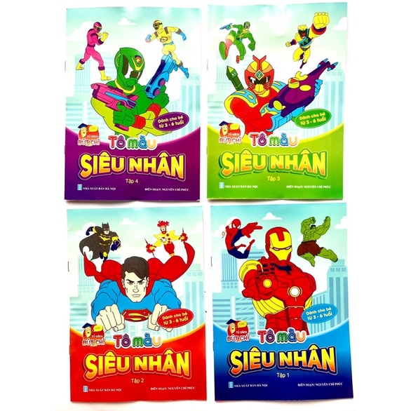 Tô màu Siêu nhân bộ 4 quyển cho bé 3-6 tuổi