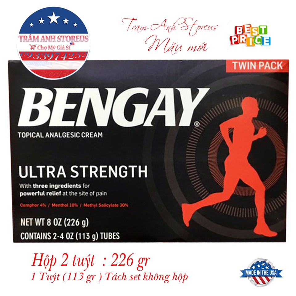 (Mẩu mới) Kem xoa bóp giảm đau của Mỹ BENGAY Ultra Strength 226gr