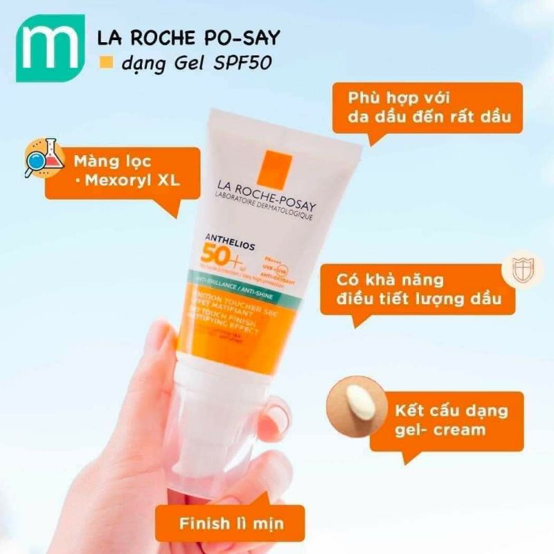 Kem Chống Nắng La Roche - Posay Gel Creme Anti - Brillaance dành cho da dầu mụn, nhạy cảm, Kem chống nắng phổ rộng