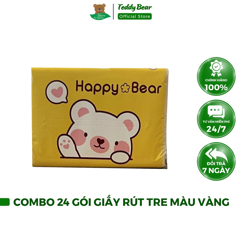 Thùng 24 gói khăn ăn rút tre HAPPY BEAR Vàng