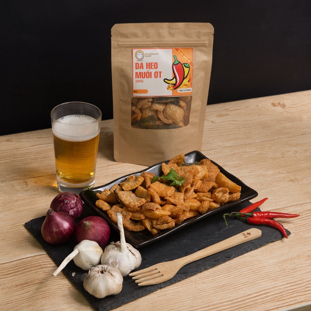 Da heo chiên giòn muối ớt BA BỘT đồ ăn vặt luôn mới, thơm ngon đậm vị, không hôi dầu 50g