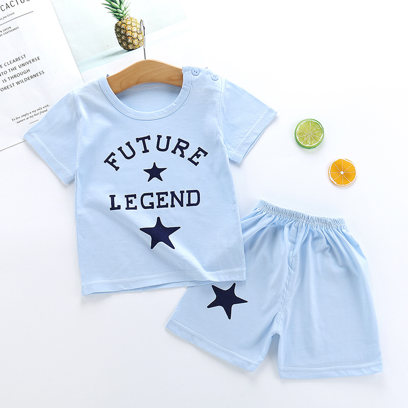 Set Áo Thun Tay Ngắn + Quần Short Chất Liệu Cotton Mềm Mại Thoải Mái Cho Bé