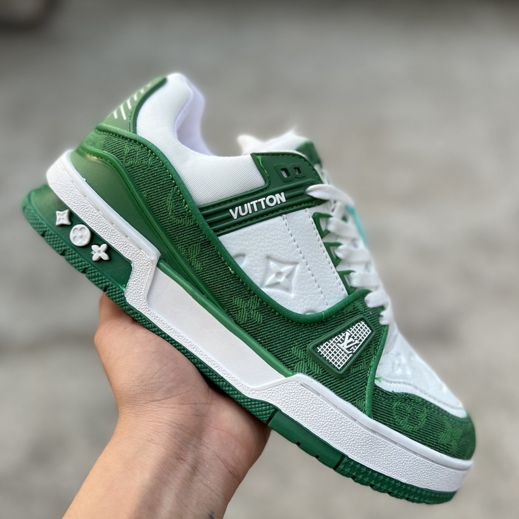 Giày sneaker lv trainer xanh lá cao cấp, Giày thể thao nam nữ lv xanh lá fullbox