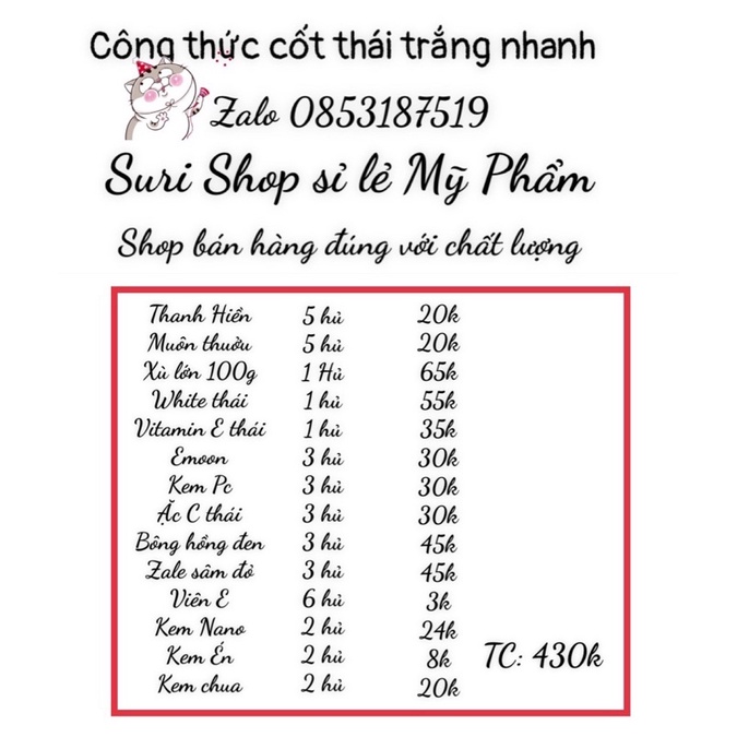 Công thức cốt Thái trắng nhanh