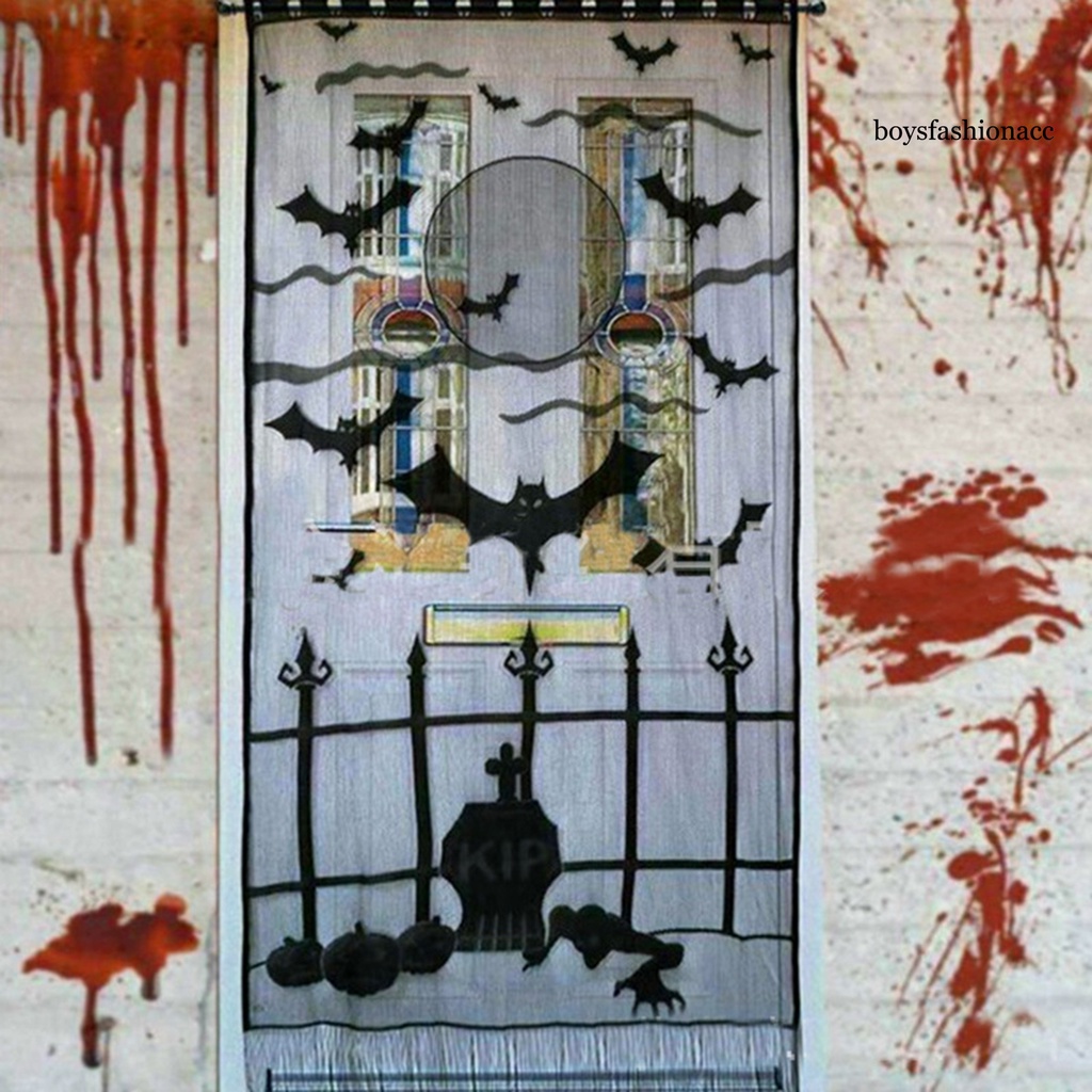 Rèm Cửa Ren Họa Tiết Bộ Xương Nhện Kinh Dị Trang Trí Halloween