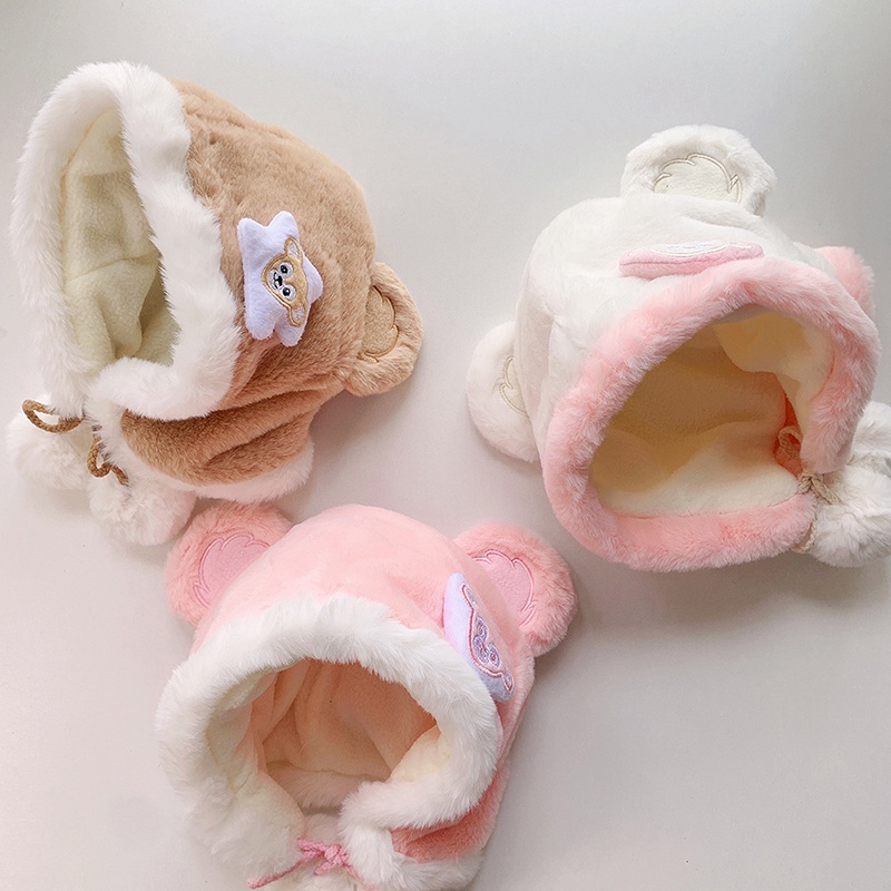 Mũ Beanie Tai Gấu Bông Dày Dặn Giữ Ấm Bảo Vệ Tai Chống Gió Ngoài Trời Cho Bé