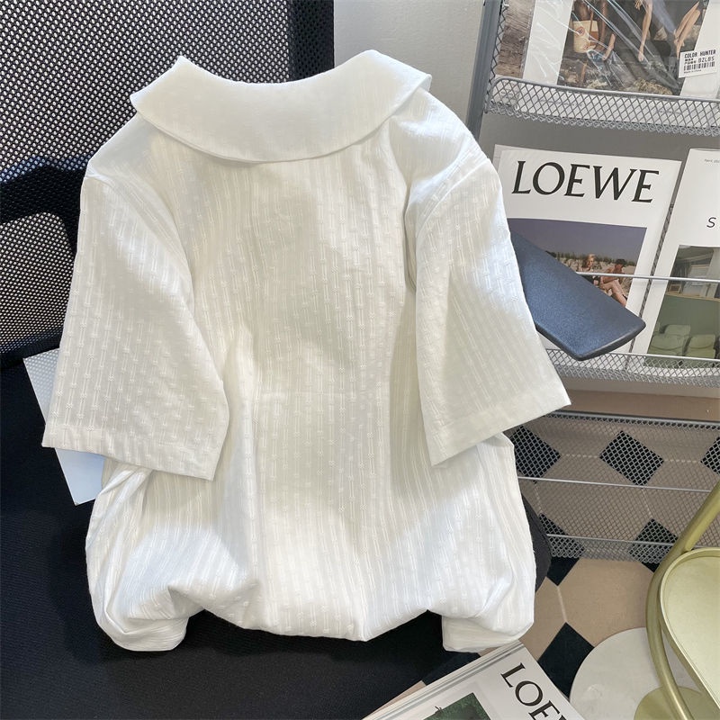 Áo Sơ Mi Ngắn Tay Cổ Búp Bê Họa Tiết Gấu Phong Cách Học Sinh Nhật Bản Dành Cho Nữ