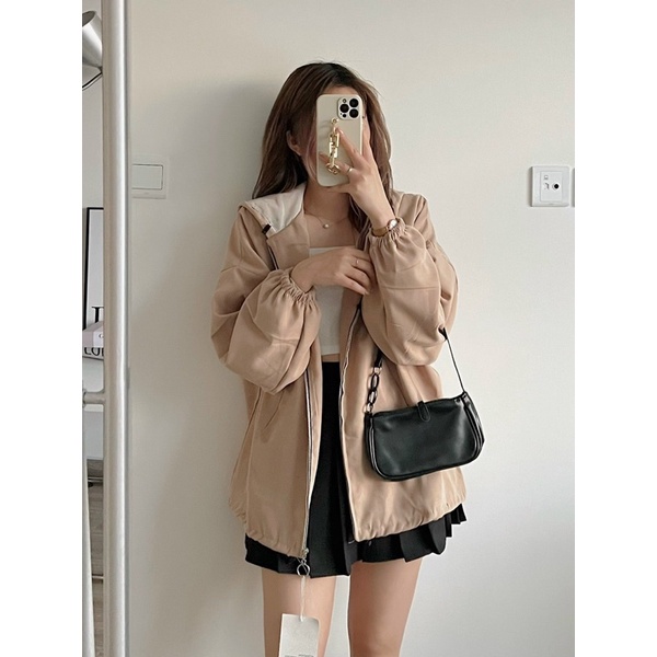 Áo khoác nỉ tay bo chun dáng rộng