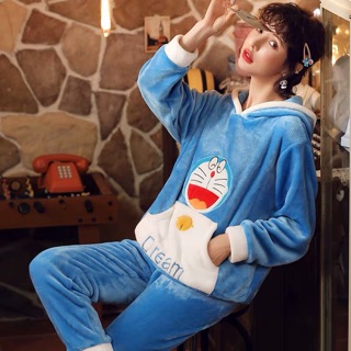 Bộ Đồ Ngủ Bông Pyjamas Tai Thỏ Doremon Doraemon