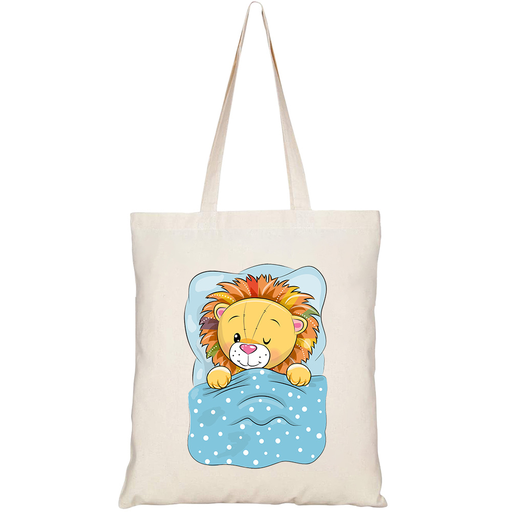 Túi vải tote canvas HTFashion in hình cute cartoon sleeping lion bed HT448