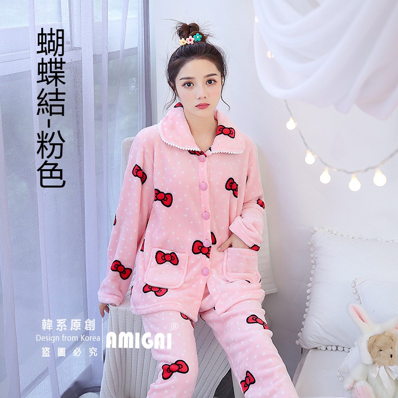 Bộ Đồ Ngủ Vải Flannel Dày Dáng Rộng Cỡ Lớn Thời Trang Mùa Đông Cho Nữ | BigBuy360 - bigbuy360.vn