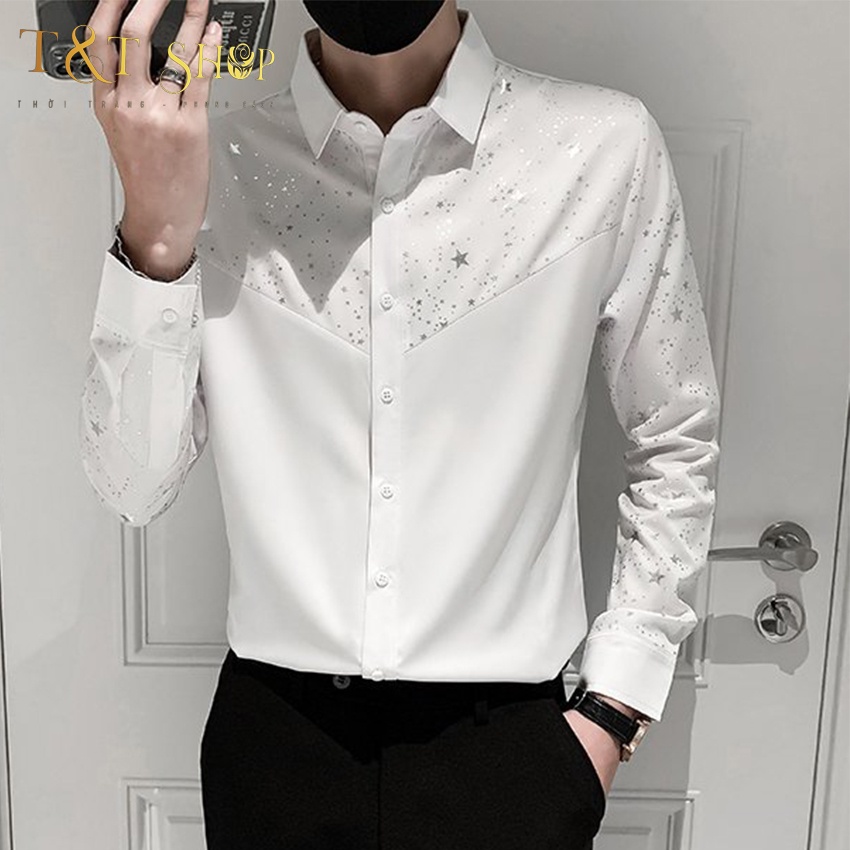 Áo sơ mi.Áo sơ mi nam họa tiết, dáng ôm người thanh lịch phong cách  mã- h59