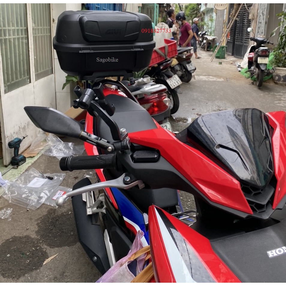 Thùng xe Winner X 2022 thùng Givi E43NTL, tựa lưng BE43N V2, baga HRV Winner X V3, hàng Givi chính hãng, bảo hành 2 năm