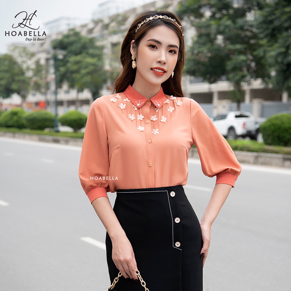 Áo Sơ Mi Nữ HOABELLA Tay Lỡ Đính Hoa Cao Cấp (SM29)