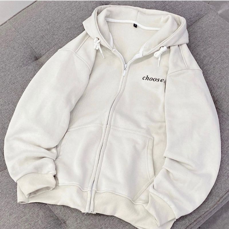 Áo khoác hoodie zip nam nữ unisex Choose oversize màu xám kem xanh phong cách Ulzzang – Pamée