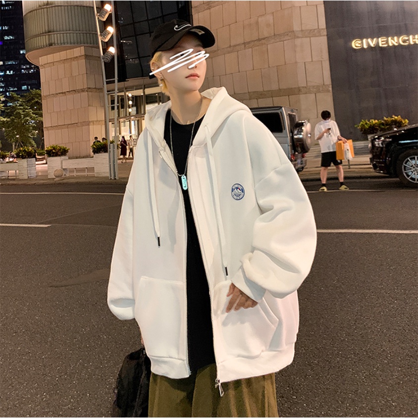 Áo Khoác dây kéo nam Có Nón Dáng Rộng Màu Trơn áo hoodie dây kéo Phối Khóa Kéo Đơn Giản Thời Trang Hàn Quốc áo khoác hoodie nam nữ