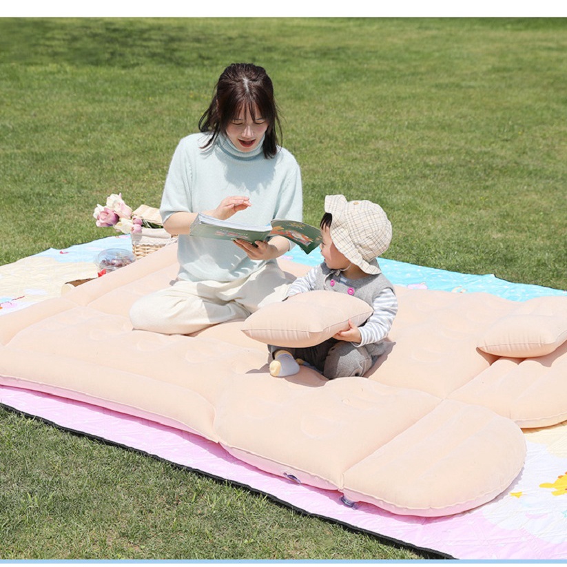 Nệm hơi, giường bơm hơi mặt nhung cao cấp trên xe ô tô tặng kèm bơm