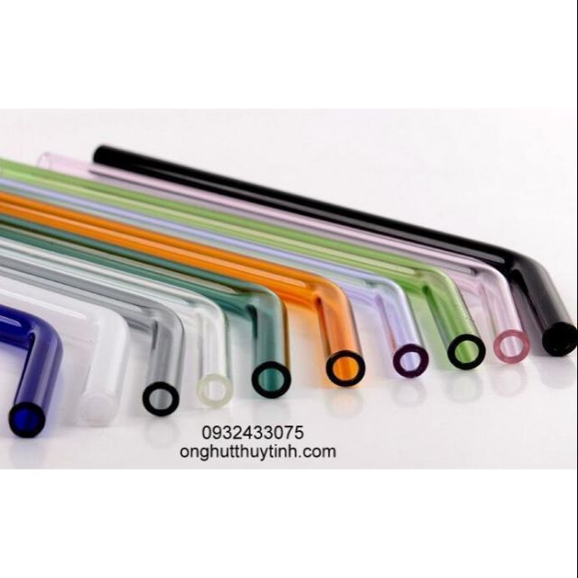 Ống hút thủy tinh đủ màu dài 20cm cong và thẳng