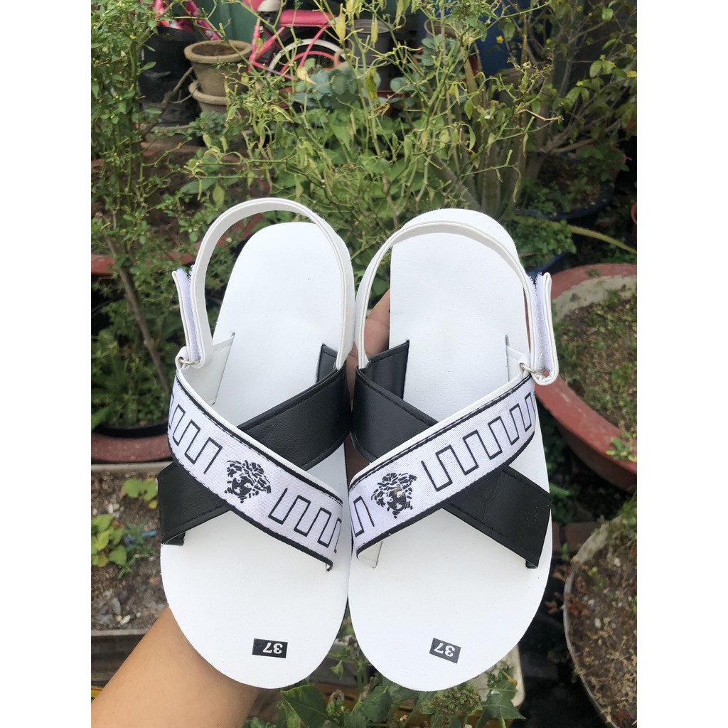 dép sandal nữ sandal đồng nai ( đế trắng quai hậu đen phối chéo dù ) size từ 35 nữ đến 42 nữ