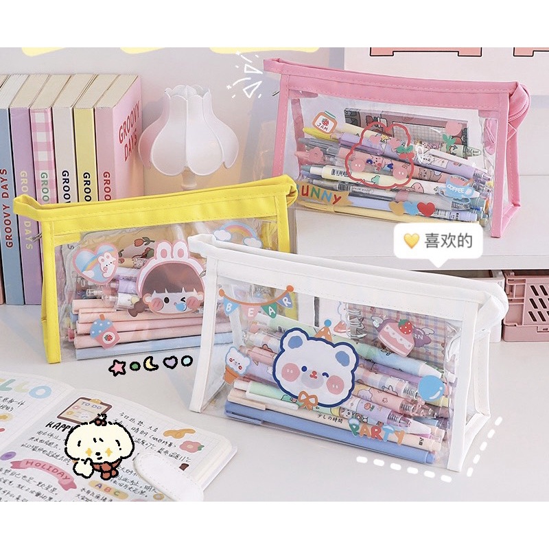Bóp Viết/ Túi Đựng Dụng Cụ Học Tập - Trang Điểm Trong Suốt Cỡ Lớn Không Thấm Nước