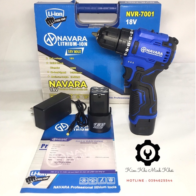 Máy khoan pin cầm tay không chổi than Navara 18V NVR-7001| Hàng chính hãng, bảo hành 12 tháng