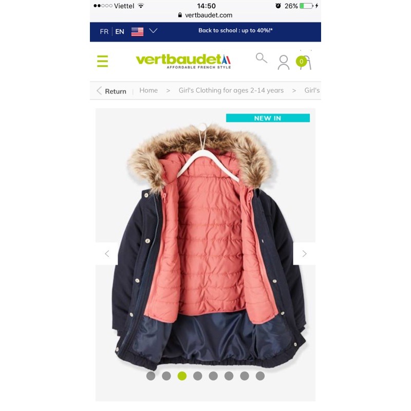 Set 2in1 Áo Parka Bé Gái Kèm Phao Lót Lông Navy Pink Verbaudet