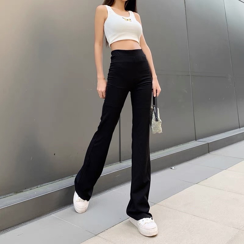 Quần ống loe nữ Maika màu đen lưng cao co dãn bốn chiều siêu hách dáng, phụ kiện thời trang YUNA | BigBuy360 - bigbuy360.vn