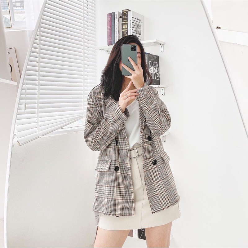 blazer kẻ nâu 1 lớp