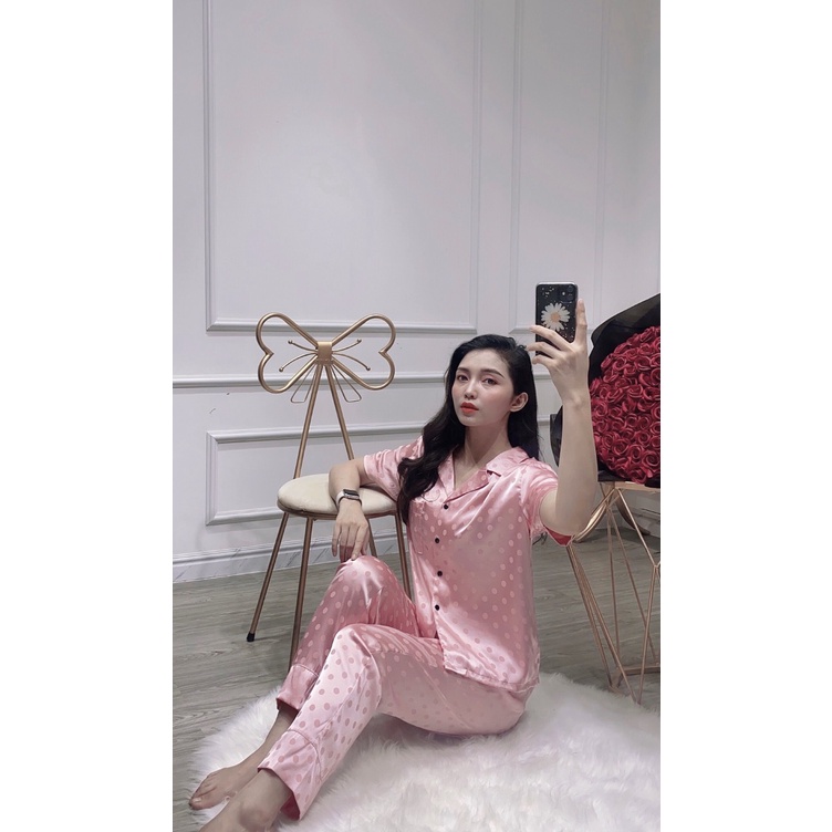 Hàng xuất Bộ mặc nhà GẤM LỤA Pijama cộc dài, Pyjama lụa