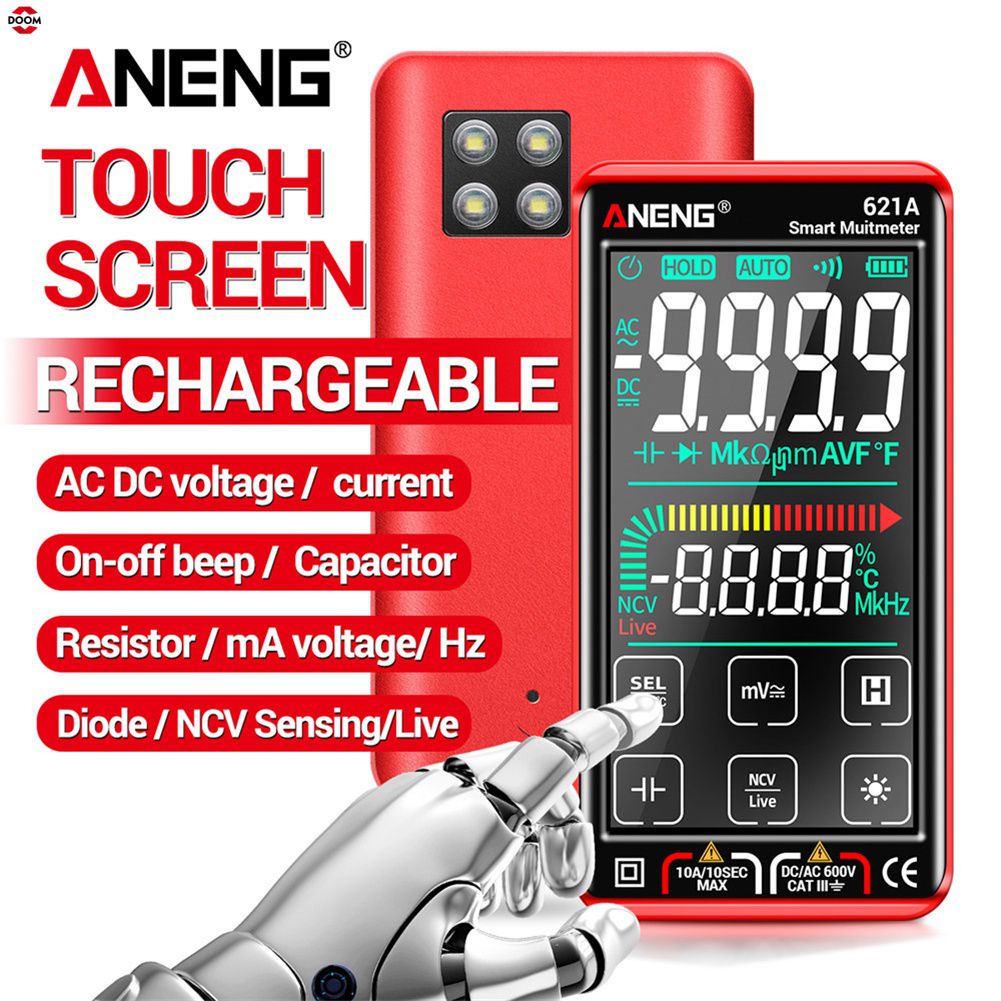 Aneng 621a Thông Minh Vạn Năng Kỹ Thuật Số Màn Hình Cảm Ứng Multimetro Bút Thử Bóng Bán Dẫn 9999 Tính True Rms Phạm Vi Tự Động Dc/Ac 10a đồng Hồ Đo 【Doom】