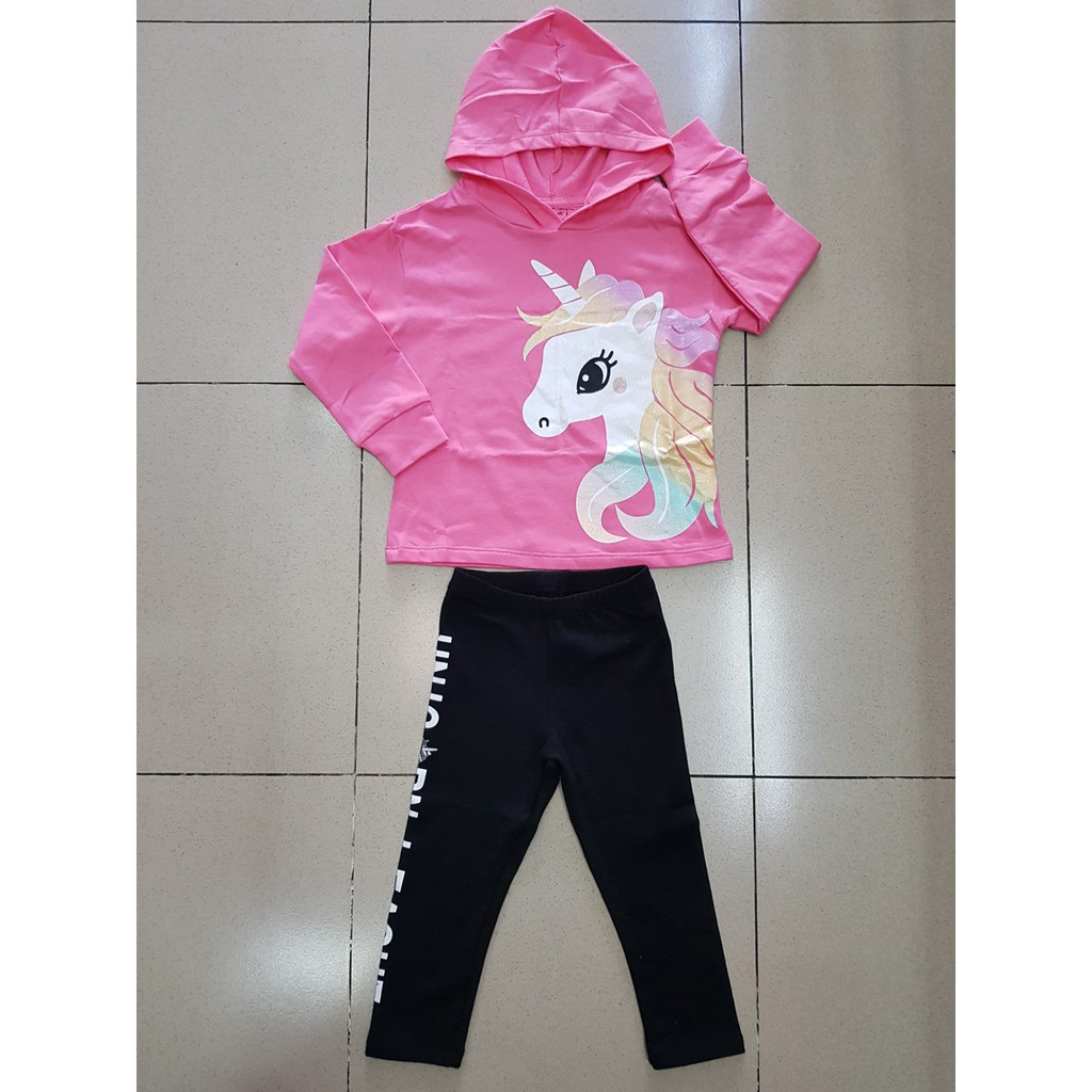 Bộ thun cotton da cá áo có nón hoddie quần legging pony unicorn