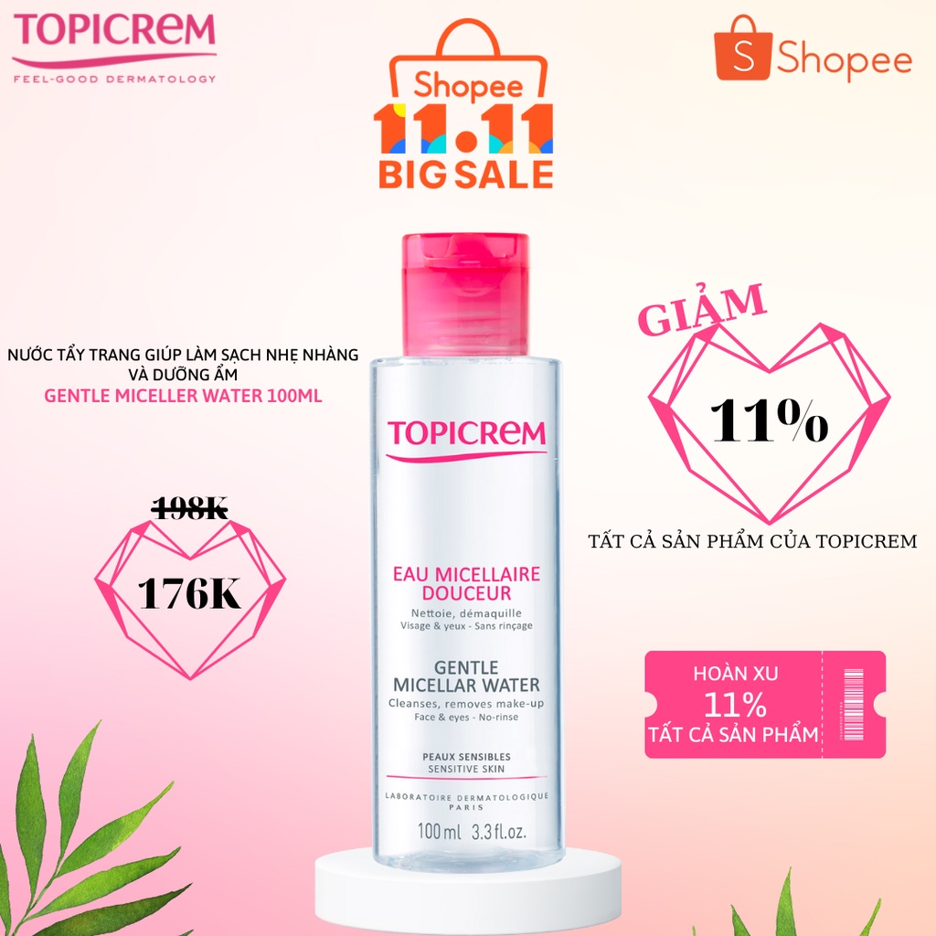 Nước tẩy trang dịu nhẹ làm sạch da - Topicrem Gentle Micellar Water 100ml