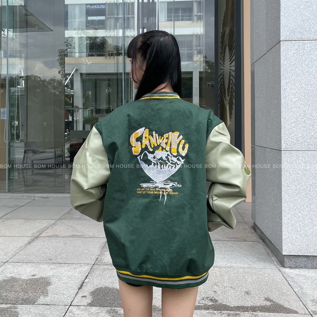 Áo Khoác Bomber Varsity Jacket Bom House SANWEIRU Nam Nữ Ulzzang Unisex