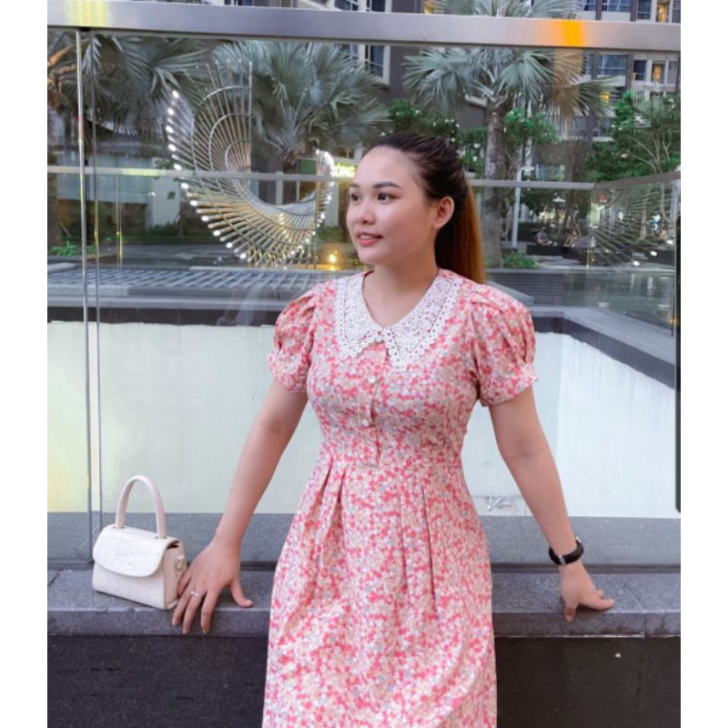 [Đủ Size 3 màu] Đầm Xòe Hoa Nhí Có Bâu Cổ ren kiểu Hàn Quốc - Chất Lụa Mát Mịn - dạo phố, công sở, đi tiệc