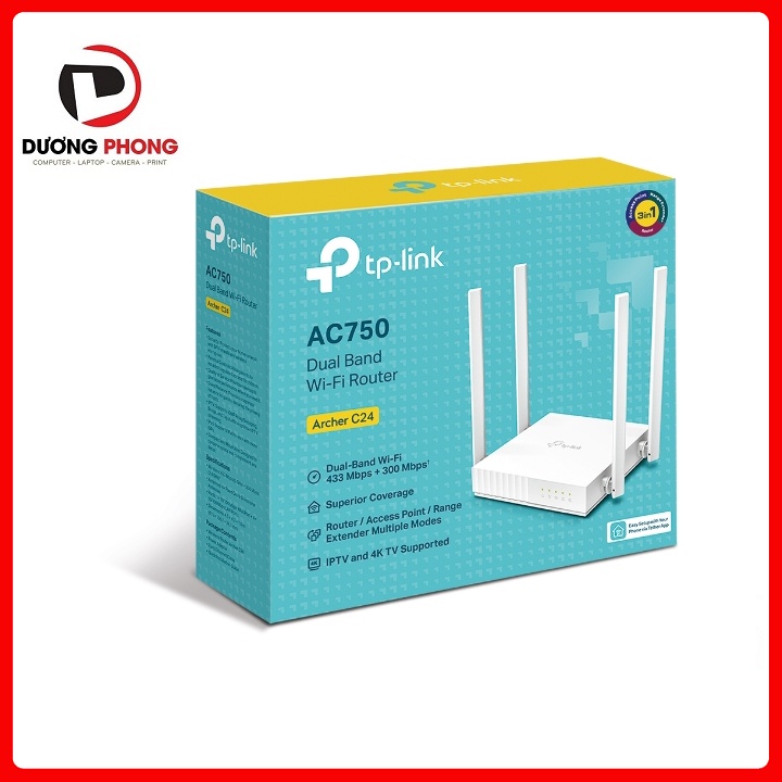 Bộ phát wifi Tp-link Acher C24 băng tần kép chuẩn AC750 - BH 24 tháng