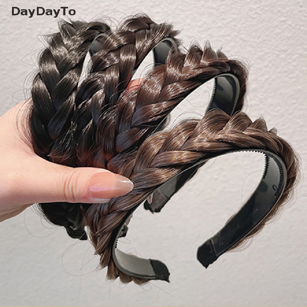 DayDayTo Lazy Wig Twist Headbands for Women Wide Fishbone Braids Hairbands Handmade Retro .