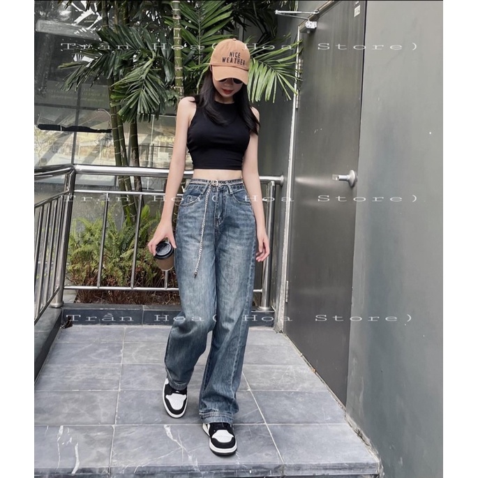 Quần bò xuông kèm đai