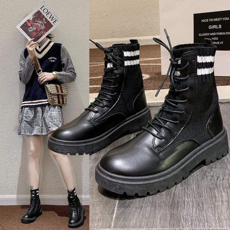 Boots Nữ, Giày Bốt Nữ Dr. Martens Phối Len Cổ Chân Màu Đen Mẫu Mới Mùa Thu Đông Minhtushoes Giày Dép Nữ Thời Trang BH12t