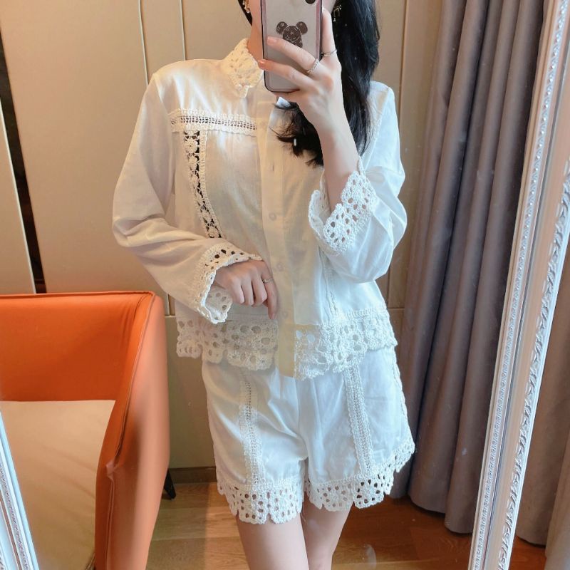 Áo sơ mi ren thêu dáng ngắn ZR