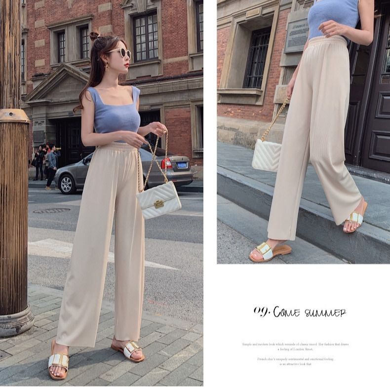Quần Ống Rộng Lưng Cao Chất Liệu Lụa Lạnh Phong Cách Hàn Quốc quần tây nữ NZ-CK-05