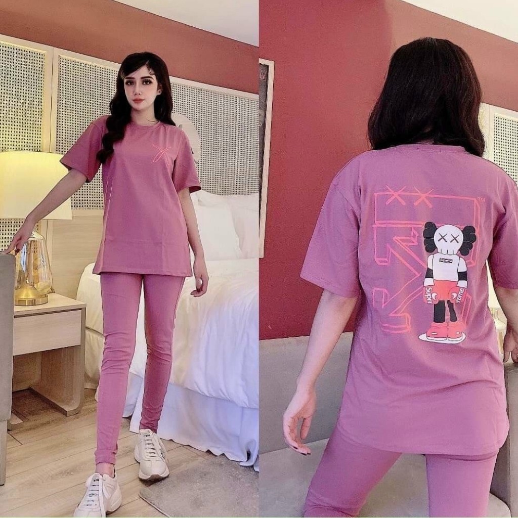 Đồ bộ nữ thể thao chất cotton 100% co dãn đanh mịn Hoạt Hình HL002 tay ngắn quần dài | BigBuy360 - bigbuy360.vn