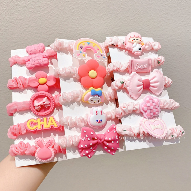 Dây Cột Tóc Cao Su Co Giãn Không Làm Đau Họa Tiết Hoạt Hình Màu Hồng Cho Bé