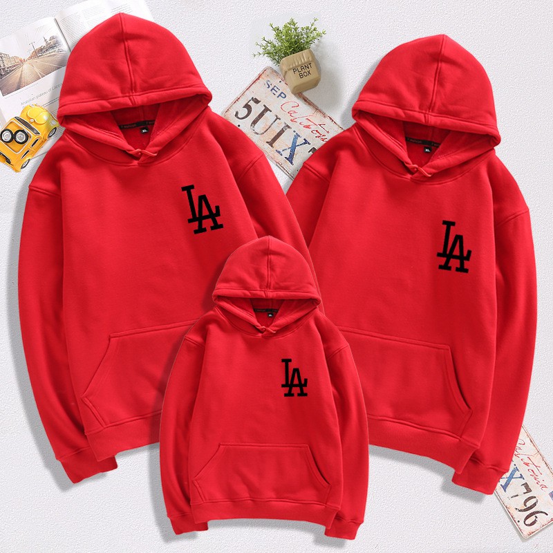 Áo Hoodie Gia đình + Nón/Túi như hình Cotton Nỉ da cá (kèm Logo thương hiệu) Logo LA