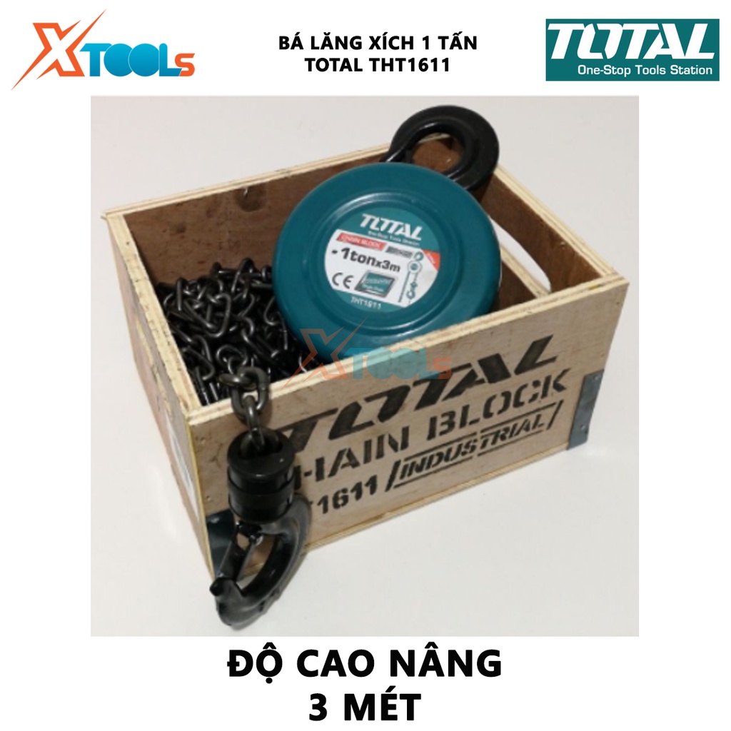 Pa lăng xích TOTAL Bá lăng xích Trọng lượng nâng 1-3 tấn Độ cao nâng 3m Số dây xích nâng 1-2, xích kéo tay, nâng hạ nhẹ